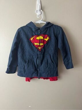 Boys Superman Zip Up Hooded Sweatshirt With Detachable Red Cape 3T